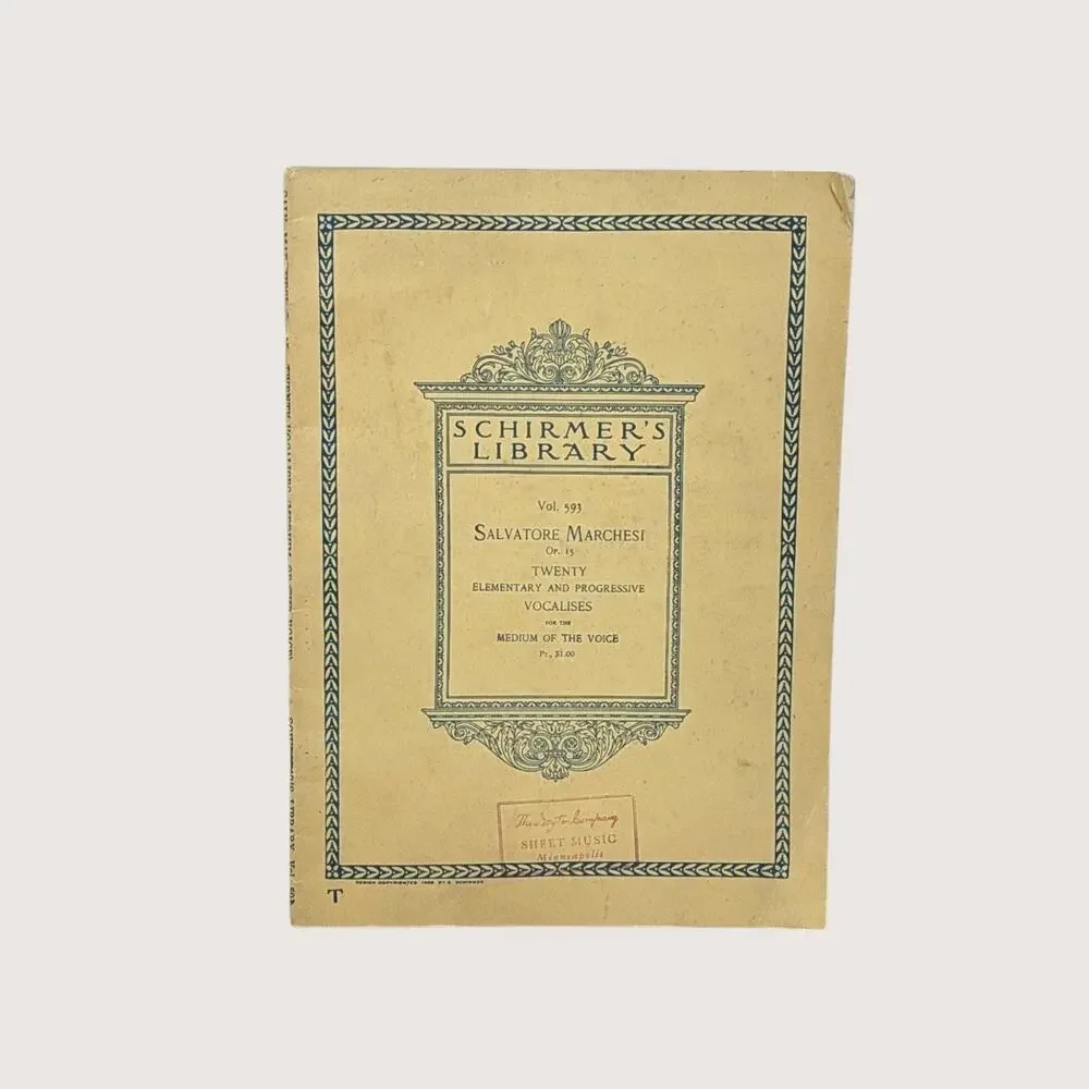 1927 Salvatore Marchesi Vocalises Schirmers Library Music Book